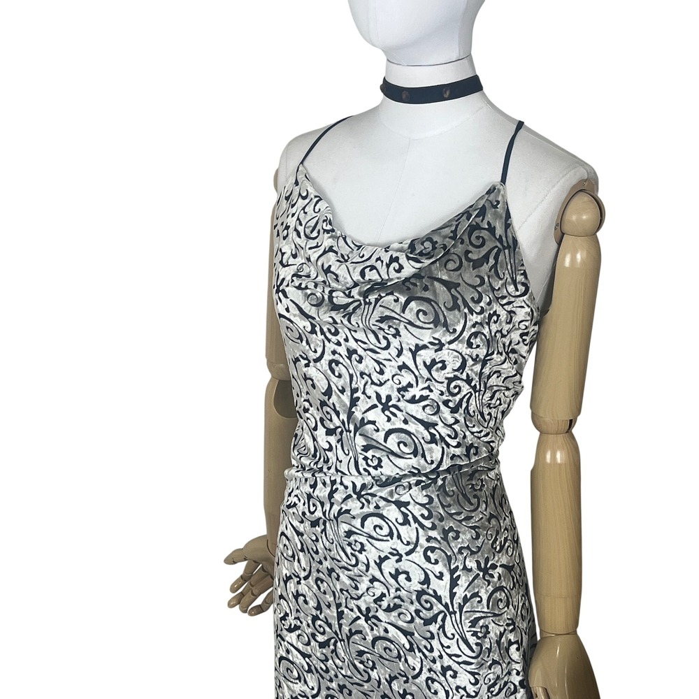 Victoria's Secret Vintage Y2K Velvet Burnout Cowl Neck Slip Dress Silver S